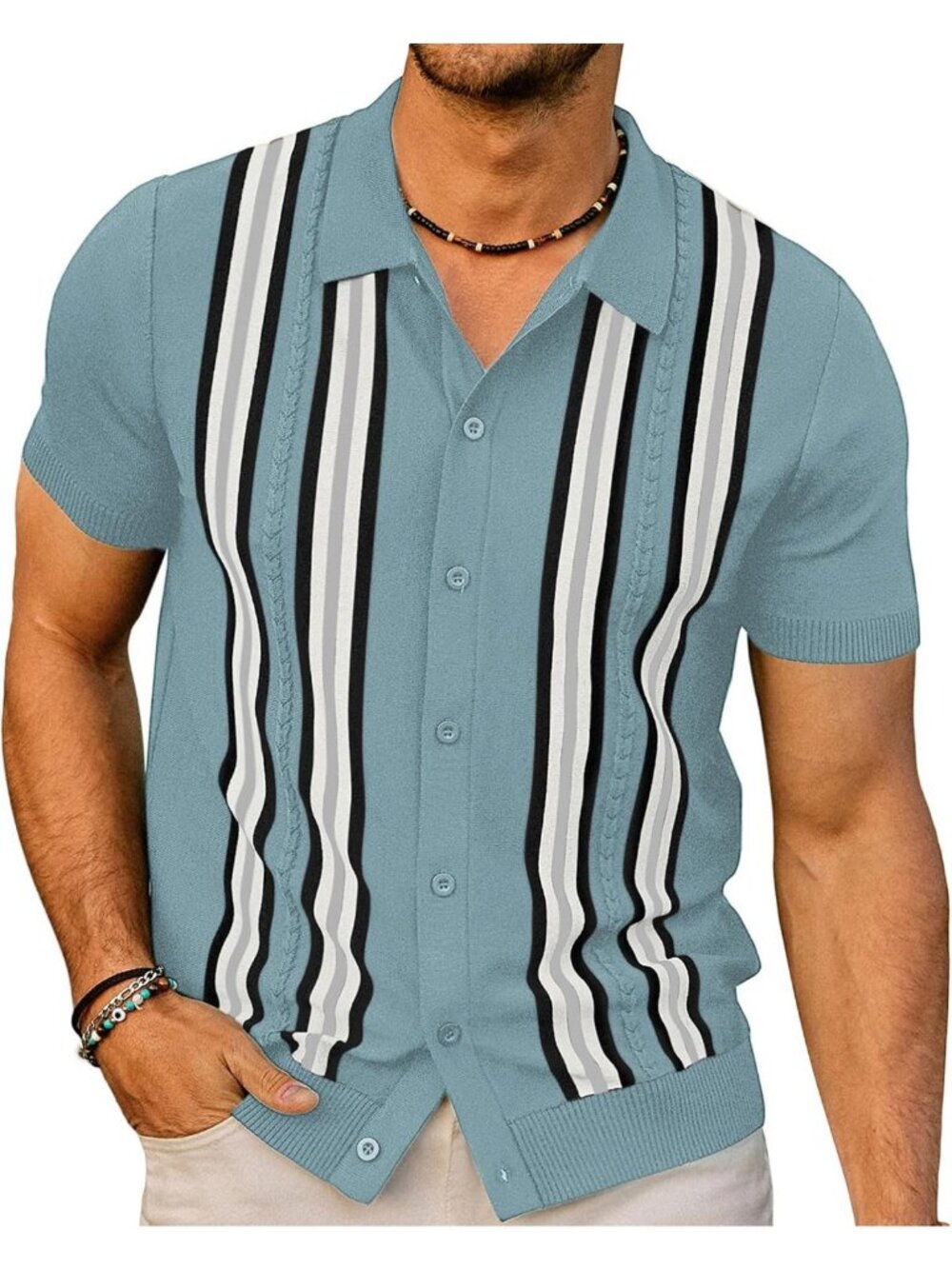 Vintage Knitted Polo Shirt for Men | Classic Button Down Style, Casual Wear